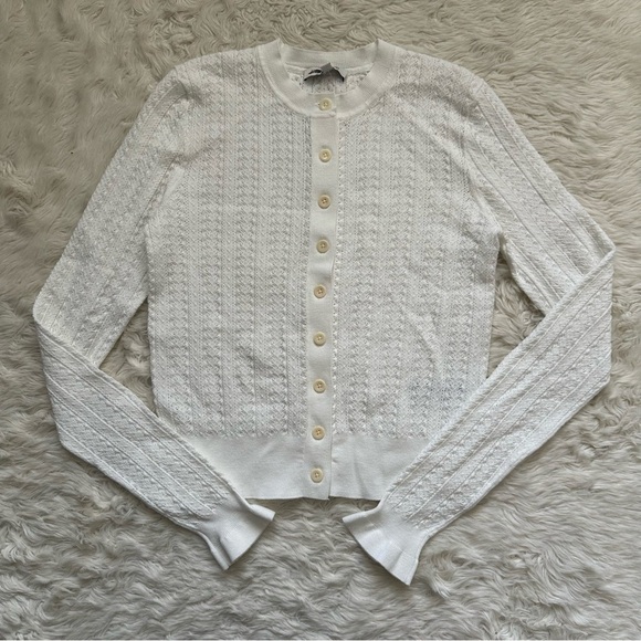 Madewell Sweater The Signature Open-Knit Cardigan Button Front White XS NWT New - Picture 3 of 13